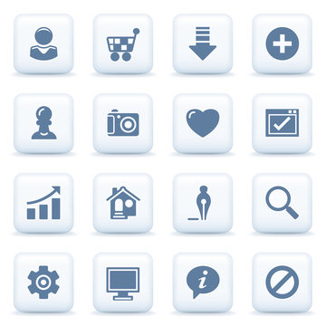 Basic blue icons on white buttons.