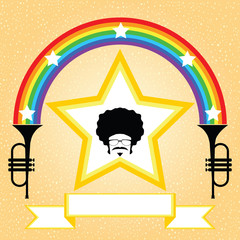 afro man on the star with rainbow and trumpet