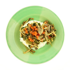Carrot fried with oyster mushroom on rice isolated