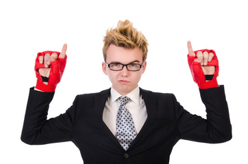 Young businessman boxer isolated on white