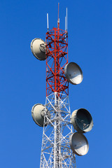 telephone pole telecommunications tower on blue sky background