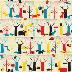 Plakaty  Wzór gobelinu Wood Animals w modernistycznych kolorach