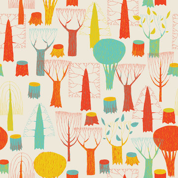 Trees seamless pattern tapestry in pop-colors