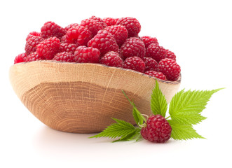 raspberries in wooden bowl
