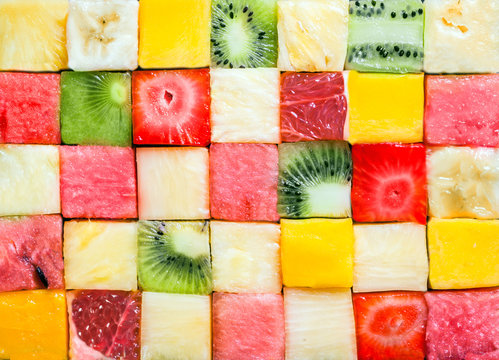 Background pattern and texture of fruit cubes