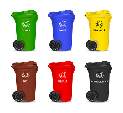 Set of colorful recycling bins. Vector.
