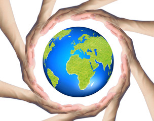 hands making a circle  Surrounding the Earth