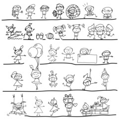 hand drawing cartoon happy kids