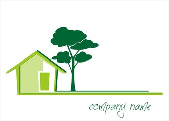 Home , tree, green icon, business logo design