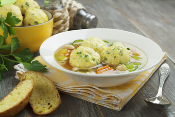 Spring soup with meatballs turkey