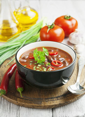 Chili soup with red beans and greens