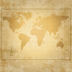 Fototapeta na wymiar vintage vector world map with compass