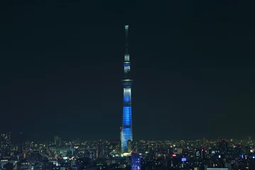 Fotobehang ブルーにライトアップされた東京スカイツリー © takadahirohito
