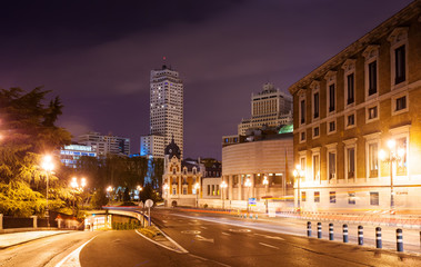 Fototapeta na wymiar Bailen street and Spain Square in night
