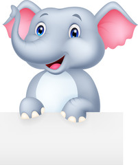 Funny elephant cartoon and blank sign