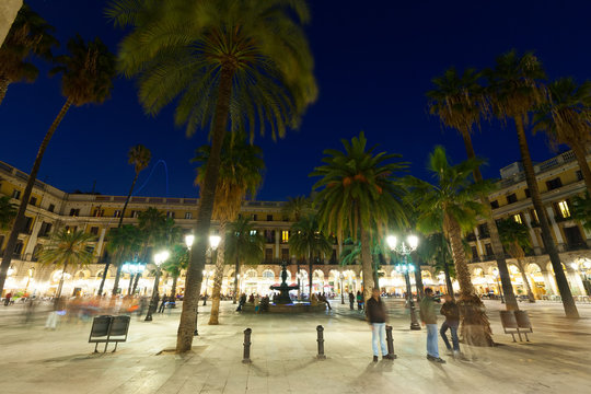 General view of Placa Reial in  evening time. Barcelona