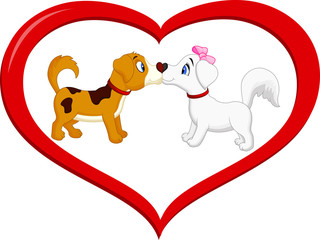 Cute cartoon dog kissing each other