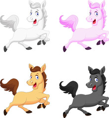 Illustration of the four smiling horses on a white background