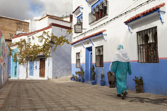 Street in medina of blue town Chefchaouen, Morocco