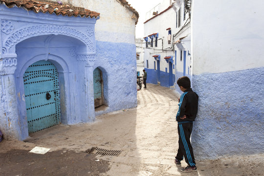 CHEFCHAOUEN, MOROCCO, NOVEMBER 20: kid staying on street of the