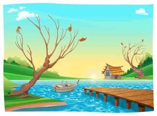 Tuinposter Lake with boat. © ddraw
