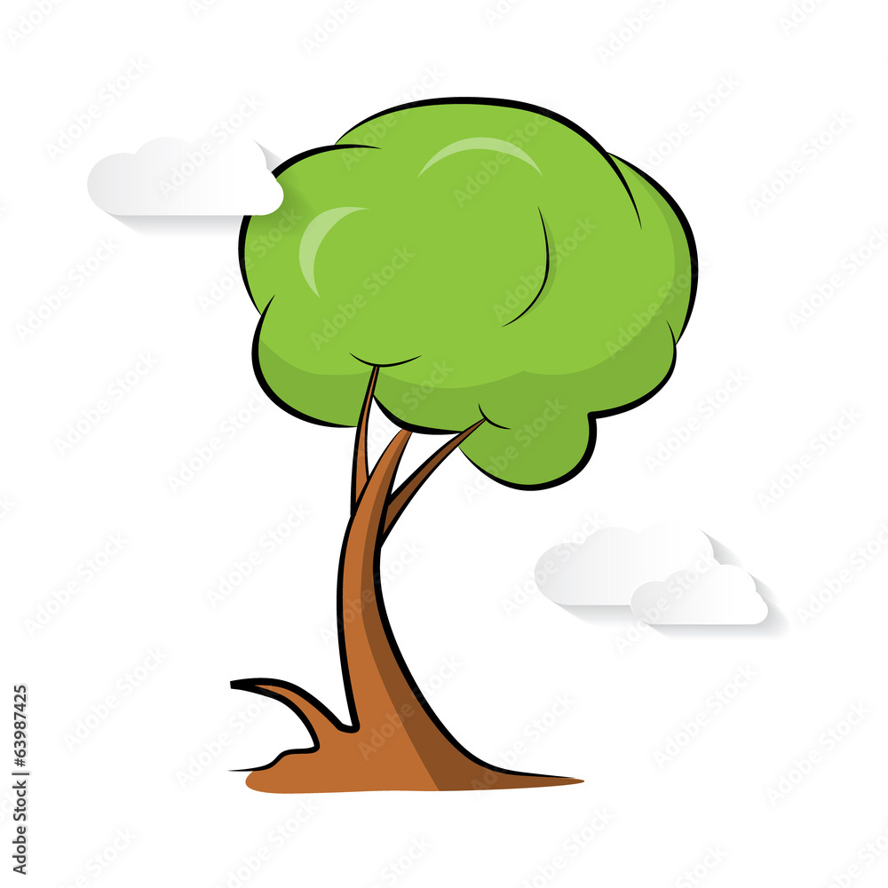 Poster abstract vector paper green tree with clouds