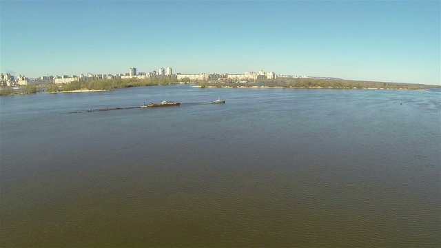 River tow with  barge on  big river .Aerial