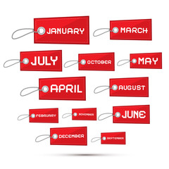 Months of the Year Red Sale Paper Labels, Tags Set