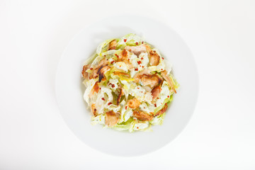 Chicken salad in the white bowl
