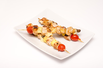 Hawaiian Skewers On Plate Close Up
