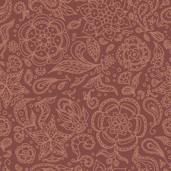 Seamless abstract floral pattern or brown background