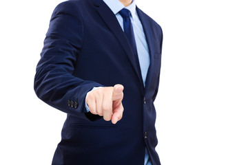 Businessman finger touching front