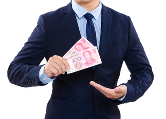 Part of businessman body for holding chinese banknote