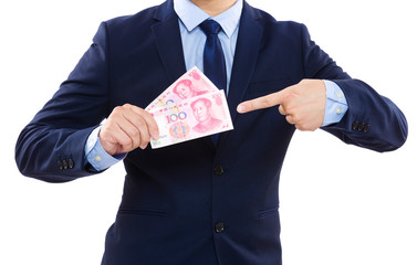 Businessman pointing chinese banknote