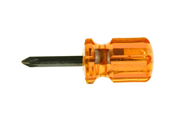 Small orange transparent and black screwdriver isolated