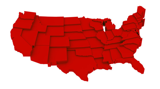 United States red map by states in various high levels.