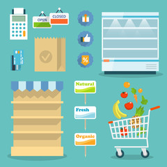 Supermarket food shopping internet concept