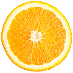 Orange slice (half) on a white.