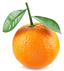 Orange with leaves isolated on a white background.