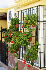 Fototapeta na wymiar okno z nowoczesnym ogrodzenia i kwiaty w Andaluzji