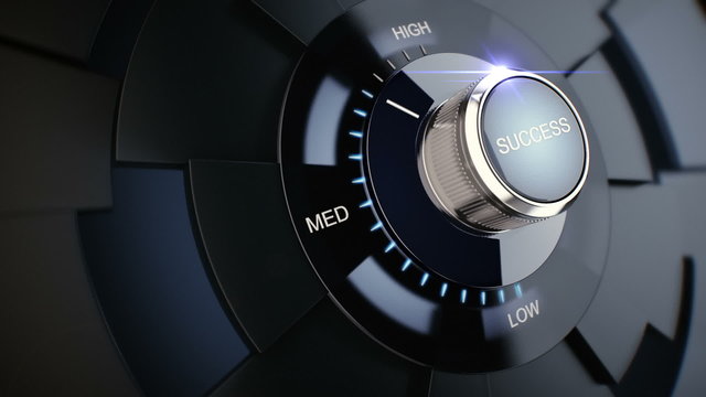 Rotating button with the word success from low to high.