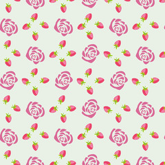 Pattern with a strawberry and rose - Illustration