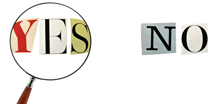 Yes and No Formed with magazine letters on a white background.