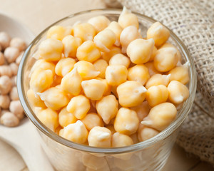 Chick peas sprouts in glass bowl