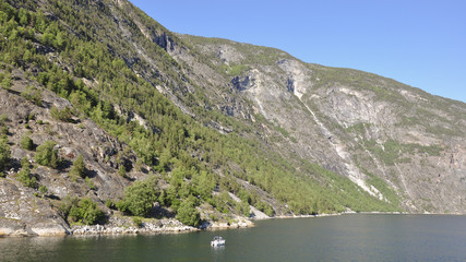 Laerdalsfjord, Laerdal, Fischer, Fischerboot, Sommer, Norwegen
