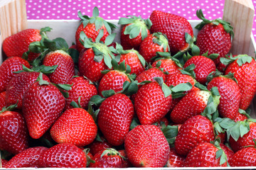 Strawberries in wooden box