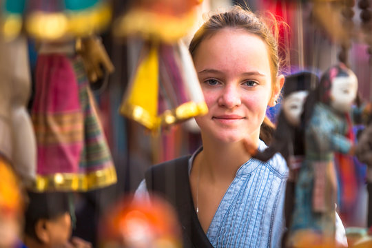 Young girl in a souvenir shop in Kathmandu.