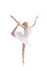Fototapeta na wymiar Image of blonde ballerina dancing gracefully