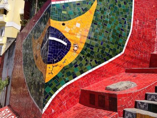 Flag Brazil Selaron's steps, Rio de Janeiro - obrazy, fototapety, plakaty