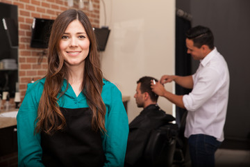 Female barber shop owner
